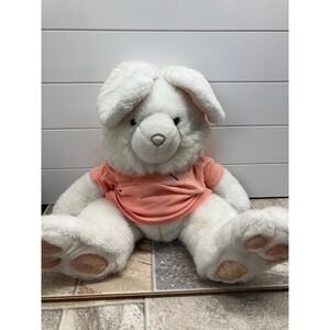 Vintage Floppy Friends Mervyn's White Bunny Rabbit Plush Peach Shirt 14 Inch